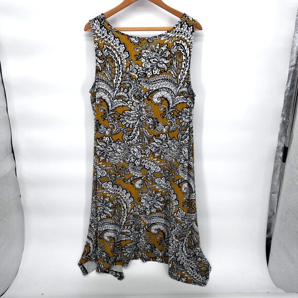 Cynthia Rowley Sleeveless Paisley Floral Print Asymmetrical Aline Dress Size 1X - Picture 2 of 8
